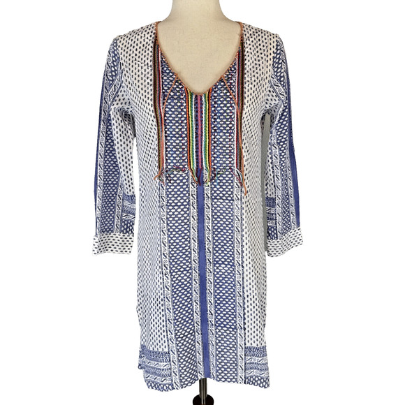 Roberta Roller Rabbit Boho Tunic Mini Dress Size XS Cotton Voile Floral Stripe - Picture 1 of 8